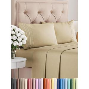 Queen Size 4 Piece Sheet Set - Comfy Breathable & Cooling Bed Sheets Set - Hotel Luxury Bedding for Women, Men, Kids, Teens, Boys & Girls - Deep Pockets, Ultra-Soft, Wrinkle Free - Oeko-Tex - Beige