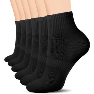 Ipletix 6 Pairs Ankle Socks for Women, Cotton Breathable Soft Casual Athletic Socks (9-11, Black)
