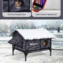 Gable Heated Cat House for Outside Cats in Winter, 100% Waterproof, Escape Door, Elevated, Insulated Outdoor Cat House Shelter with Heater for Feral Cat (Camo Black, 24"x16"x19")