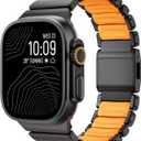 Luxury Titanium Silicone Dual-Layer Link Bands Compatible with Apple Watch Band Ultra 3/2/1 49mm 46mm 45mm 44mm 42mm, Men Women Magnetic Clasp Metal Bracelet for iWatch Series 11 10 9 8 7 6 5 4 SE (Black-Orange, 49mm/46mm/45mm/44mm/42mm(Series 3))