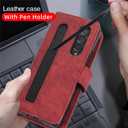 Samsung Z Fold 4 PU Leather Flip Wallet Case with 2 Card Slots Pencil Holder Samsung Z Fold 4 Case with Folding Kickstand Strong Magnetic Full Cover Wallet Case (Red)