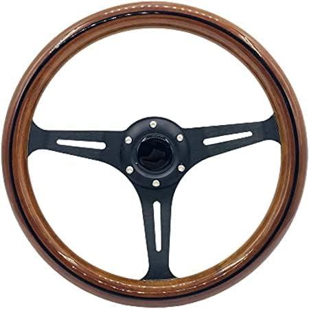 15" Classic Wood Grain Steering Wheel Black Spokes 380mm Grant Nostalgia Style Racing Mahogany Wood Steering Wheel with Horn Button