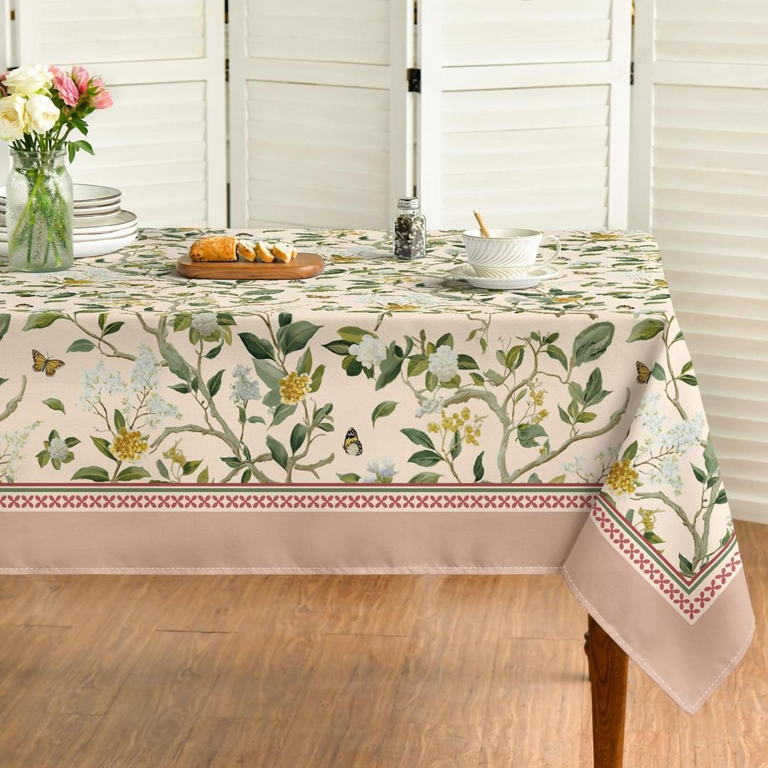 Horaldaily Spring Summer Pink Tablecloth, 60×140 Inch Rectangular, Butterfly Floral Blossom, Seasonal Washable Table Cover for Birthday Party Home Dinner Kitchen Table Decor