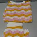 NIFTRIRY 2 Piece Sets for Women Short Sleeve Striepd Crochet Cover Up Tied Shorts Beach Clothes Pink, Size S