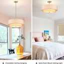 Gold Modern Chandelier 18'' Drum Pendant Light with Fabric Lampshade Hanging Light Fixture 3-Light Farmhouse Chandeliers for Dining Room Bedroom Kitchen Hallway Foyer
