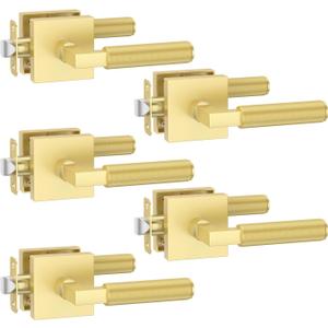 Amerdeco 5 Pack Brushed Gold Passage Door Handles,Heavy Duty Non-Locking Door Lever for Hall, Closet,Office Area, Shopping Malls AM0021