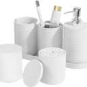 6-Piece Bathroom Accessory Set Resin, White Bath Accessories Complete with Toothbrush Holder, Lotion Soap Dispenser, 2 Qtip Holders, Vanity Tray, Bathroom Tumbler - Countertop Vanity Organizer