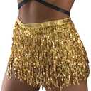 Cubahop Boho Sequin Belly Dance Skirt Hip Belt Tassel Skirt Hip Wrap Scarf Rave Music Festival Costume for Women Girls