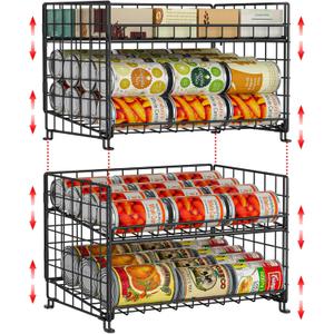 2-Pack Stackable Rack Organizer, Storage for Kitchen Pantry Cabinet, Holders for Food, Multifunctional Dispenser for Snacks Soda (Black)