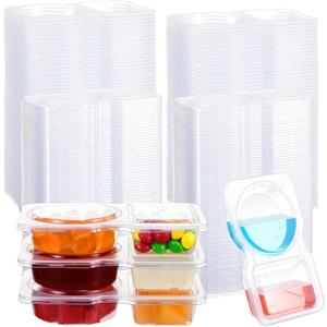 50 Pcs Pack Snack Containers with Lids, 5 oz Double Compartment Plastic Food Containers, Portable Divided Snack Cups for School, Office, Meal Prep, Sauces, Dips, On-the-go Camping (Clear)