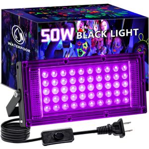 1 Pack 50W Black Light, LED Blacklight with US Plug and Switch, Black Lights for Glow and Neon Parties, Halloween, Body Painting, Birthday Party, Fluorescent Painting and Tapestry