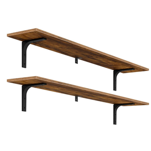 HOOBRO Floating Wall Shelves, 47.2 Inch Floating Shelves Set of 2, Wall Mounted Shelf Storage Shelves with Metal Brackets, for Living Room, Bedroom, Study, Bathroom, Rustic Brown and Black BF122BJP201