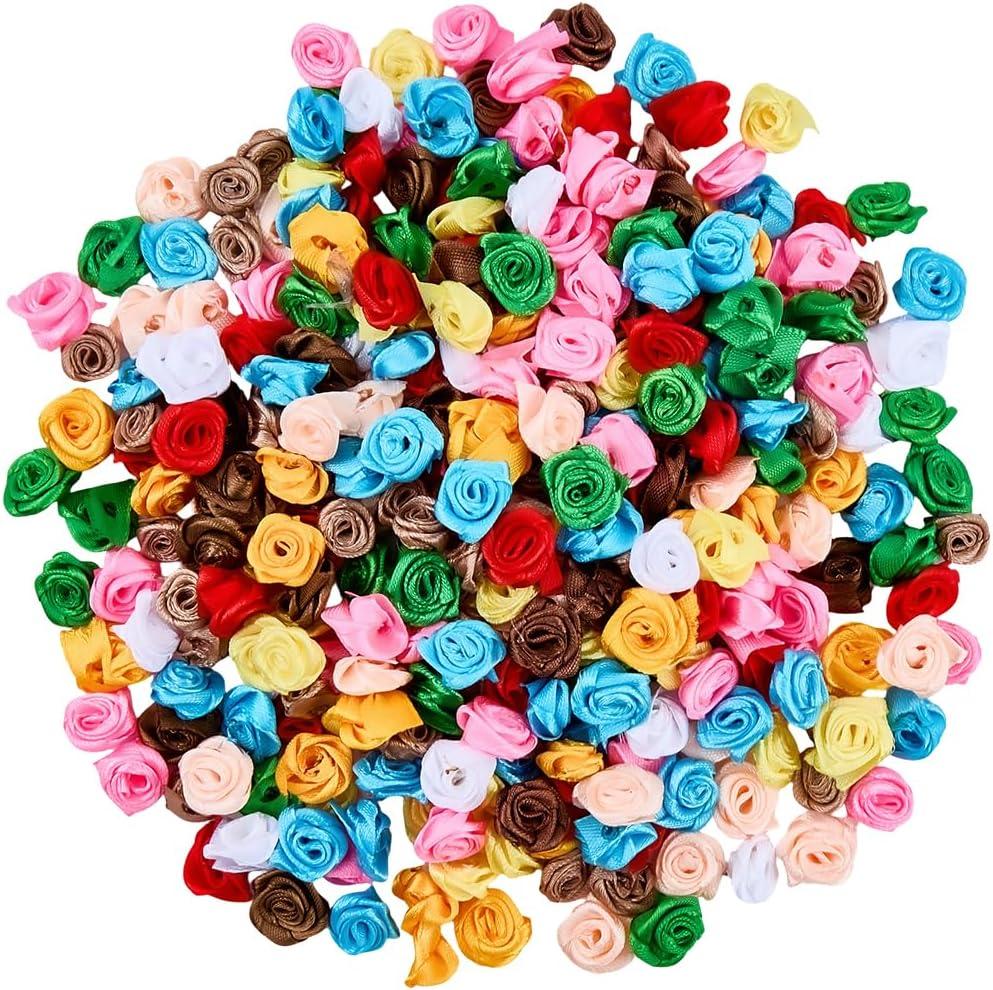 300Pcs Mini Rose Head Artificial Flowers Bulk Small Silk Flowers 15mm Tiny Fabric Faux Flowers Rosettes Applique Embellishment for Wedding Gift Wrapping Party Festival Home Decor Sewing Craft