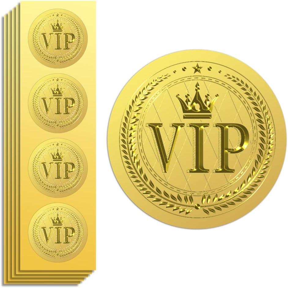 Peacoblue Gold Foil Stickers Seals Official Embossed VIP 2 Inch 100Pcs, Self Adhesive Gold Around Embossing Stickers for VIP Customer Gifts, Invitation Card Decor, Envelope, Certificate of Rights