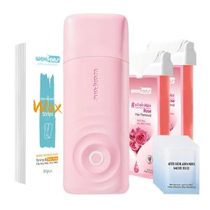 Waxfans Roll On Wax Kit, Wax Roller Kit, Waxing Kit for Women & Men, at Home Hair Removal on Body and Legs, with 2 Rose Wax Refills & 50 Pcs Wax Strips, Easy & Smooth（Rose&Rose）