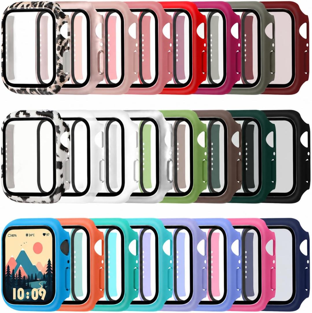 Sieral 24 Pcs Smart Watch Screen Protector Watch Bumper Case Hard Pc Case with Tempered Glass Screen Protective Cover Compatible with Iwatch for Men Women, Assorted Colors(42mm)