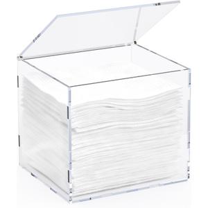 Facial Towel Holder, Large Clear Acrylic Dispenser Box with Cover fit for XL Disposable Face Towels (50+ Countnot Include), Easy Assemble Bathroom Countertop Organizer for Towelettes & Wipes