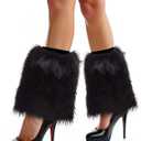 Barelove Women's Faux Fur Leg Warmers, Plush Soft Furry Fluffy Winter Long Boot Cuff Wrist Covers Boots Sleeves (Black, 7.9)