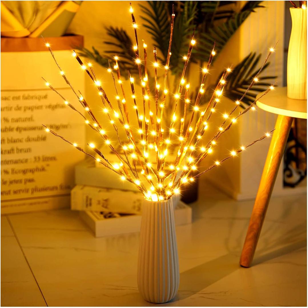 Lights Twig - 60 LED Waterproof & Battery Operated Branch Lights for Vases, Magical Light Up Twigs for Create Christmas Ambience and Lighting Up Dark (3 Pack, Warm Yellow)
