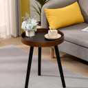 Small Round Side Table, Solid Wood End Table with 3 Metal Legs, Modern Accent Table Circle Coffee Table for Living Room Bedroom Office and Small Spaces, 15.7 * 15.7 * 18 inch
