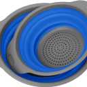 Collapsible Colander, Set of 2 PCS Collapsible Strainer, Space-Saving Kitchen, Food-Grade Silicone Folding Strainer Colander with Handle (Blue)