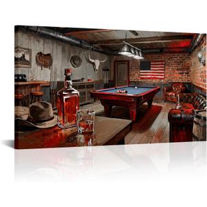 Fochorlo Man Cave Wall Decor Western Wall Art Billiards Painting for Bar Man Room 20"X36"