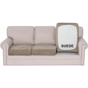 H.VERSAILTEX Sectional Cushion Covers Individual Seat Cushion Cover Stretch Sofa Covers Washable Soft Suede Couch Covers for Sectional Sofa(3 Piece Sofa Cover,Sand)