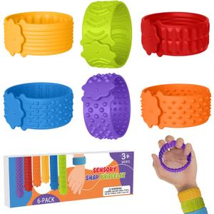 2 x Fidget Toys Slap Bracelets, 6 Pack Textured Sensory Toys for Kids with Autism, Wearable Fidgets for Classroom Prizes & Calm Down Corner
