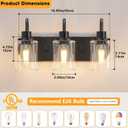 Baocuz 3-Light Bathroom Light Fixtures, Black Vanity Light Farmhouse Wall Sconces with Clear Glass Shade, Modern Bathroom Wall Lamp for Mirror Bedroom Hallway Living Room Cabinet