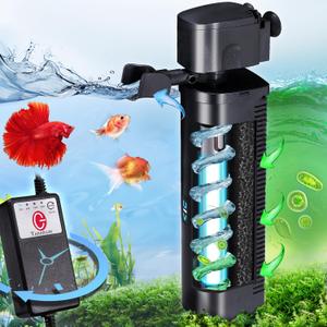 Aquarium U-V Filter 290GPH w/Scientific Timer for 40-150 Gallon Fish Turtle Tank Internal Filter Bio Sponge Submersible Power Pump w/Aeration Deodorization Saltwater Freshwater Green Clean Machine (More Powerful for 40-150 Gallon)