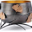 Napco Imports Leaves and Branches 5.5 x 6 Inch Grey and Bronze Tone Metal Small Decorative Footed Serving Bowl