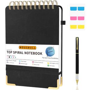 Top Spiral Notebook, A5 Hardcover Top Bound Steno Pads, 240 Pages 100gsm College Ruled Left Handed Notebook Journal for Work, School, Meeting Writing - Black, 5.9" x 8.5"