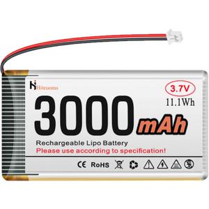 3.7V 3000mAh Lithium Rechargeable Battery 1S 1C LiPo Battery for Arduino NodeMCU ESP32 Development Board, with JST 1.25 Plug Protection Board and Insulated Rubber Tape