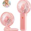 2 x JZCreater Mini Handheld Fan, Portable Rechargeable Fans, Quiet 4 Speed, 2in1 Battery Operated USB Desk Fan, Small Folding Stand Electric Fan for Travel Outdoor Home Office Makeup, Gift for Women (Pink)