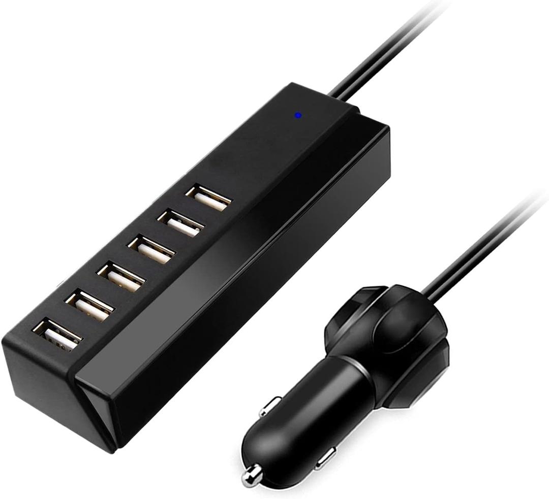 USB Car Charger, 6-Port Fast 65W Car Charger Cigarette Lighter Adapter DC with Smart Identification Compatible with iPhone, Android, Tablet and Other USB Devices