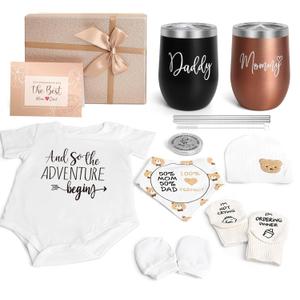 New Mom Gifts for Women, Top Pregnancy Gifts for New Parents Gender Reveal Gifts with Mom and Dad Tumbler Set for First Time Moms, Expecting Parents to Be, Gender Reveal, Baby Shower (White)