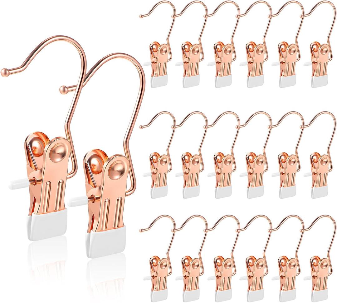 Hotop 20 Pieces Boot Hanger Clips for Closet, Laundry Hanging Hooks Heavy Duty Clips Boot Holder Portable Single Hooks Space Saving for Pants Jeans Clothes Hats Tall Towels (Rose Gold)