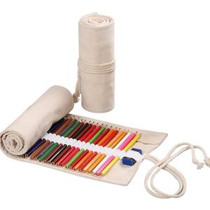Large Capacity Pen Curtain Canvas Roll Up Pencil Case 36 Slots Pencil Bag Pencils Case Wrap Roll Holder for Coloring Pencil Natural Color Pen, Pencil and Marker Cases