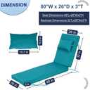 Outdoor Chaise Lounge Cushions Set of 2, Waterproof Fade Resistant Patio Lounger Cushion with Removable Cover, Replacement Sun Lounger Pad for Pool Deck Lawn (Turquoise, 80*26*3 inch)