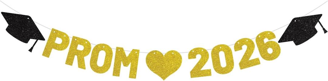 Prom 2026 Banner Party Supplies Prom Decorations 2026 Night Bunting Decorations Black Gold Glitter Proms Night Banner for High School