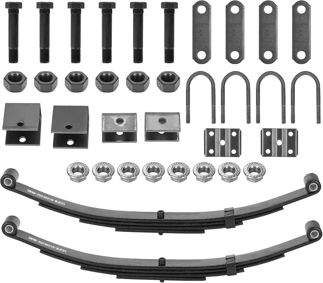 2 Pieces of Replacement for SW4B 4 Leaf Trailer Spring, 3500lb Single Trailer Axle Suspension Kit with 1750lb Capacity Double Eyes Leaf Springs, U-Bolt and Hanger Kit