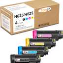 H625 H825 S2825 Toner Cartridge Black Cyan Magenta Yellow Replacement for DELL 593-BBOW 593-BBOX 593-BBOY 593-BBOZ H625cdw H825cdw Printer Ink, 4 Pack (1BK/1C/1Y/1M)