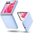 oakxco for Motorola Moto Razr Plus 2024/2025 Phone Case Liquid Silicone, Cute Thin Slim Soft Rubber Gel for Women Men, Smooth Matte Plain Color Girly Case with Camera Cover, Light Blue