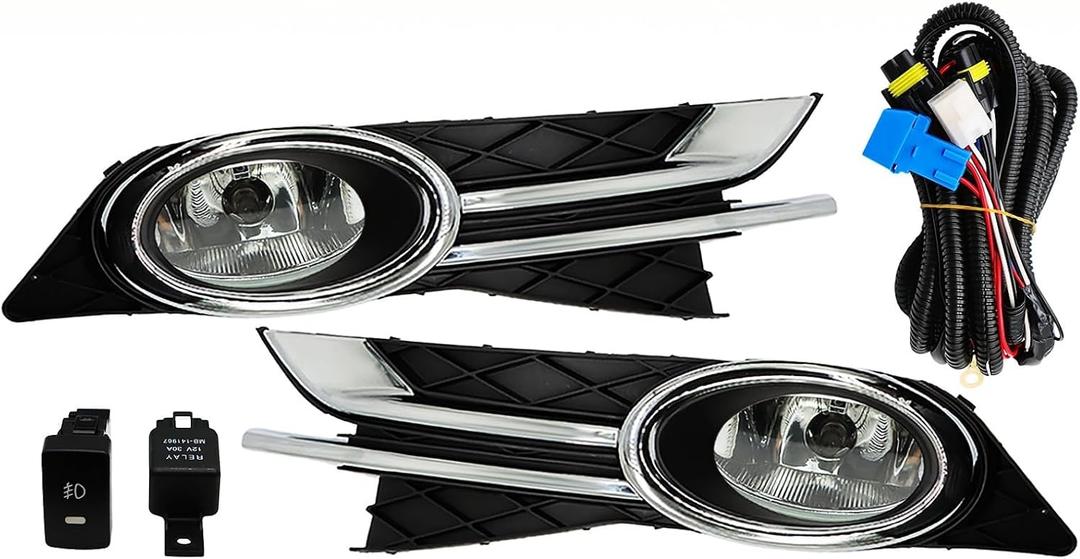 Aspaton Fog Light Assembly Compatible with 2014-2017 Odyssey Van 4-Door Clear Lens Bumper Driving Lamps w/Switch Harness + Bulbs HO2592137 HO2593137