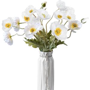 Artificial Flowers 5Pcs Poppies Flowers Artificial Silk Flowers for Home Office Wedding Outdoor Decor (White)