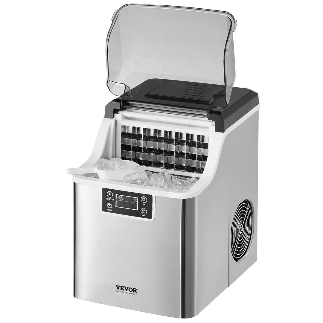 VEVOR Counter Top Ice Maker 20.4kg/24h Yield Portable Self-Cleaning Ice Preparation Machine with Ice Scoop and Basket for Kitchen Bar Office Home Silver