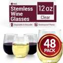 Reli. Disposable Wine Glasses (48 Pack, 12oz) Plastic Stemless Wine Glasses Disposable | Clear and Stemless for Parties, Cocktails, Whiskey, Weddings | Shatterproof