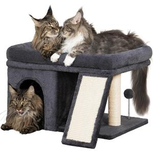 XL Cat Tree Tower for Large Adult Cats 20 lbs+, 25in Perch Bed, Condo Cave for Indoor Medium Kittens, 2 Scratchers, Extra Large Platform (XL- Dark Grey)