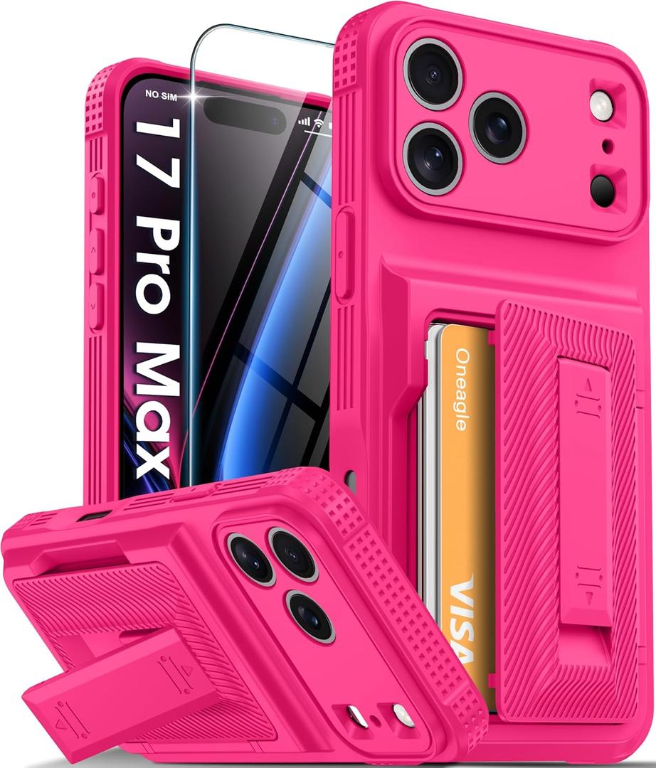 Oneagle Wallet for iPhone 17 Pro Max Case with Card Holder (4-5 Cards) [RFID Blocking] [Screen Protector] Full Camera Protection, with Kickstand 15FT Shockproof Heavy Duty Case for iPhone 17 Pro Max