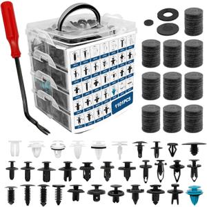 1101PCS Car Door Trim Panel Clips Kit, Car Retainer Clips Auto Push Pin Rivets Set - 32 Most Popular Sizes and 1 Pcs Fastener Remover Remover for GM Ford Mazda Chrysler Benz Subaru Toyota Honda